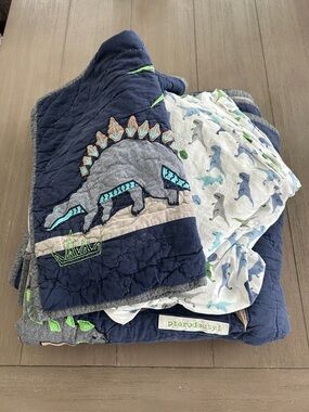 Pottery Barn Kids Dino Print Quilt Shams Sheets Bundle